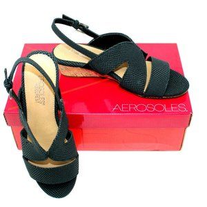 AEROSOLES Comfort Cork Wedge Sandals - black snake size 7